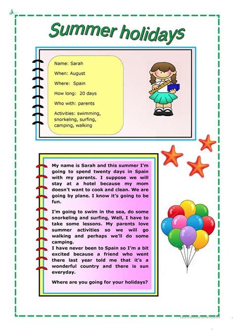 Summer Holiday Vocabulary Worksheets Free Worksheets Math