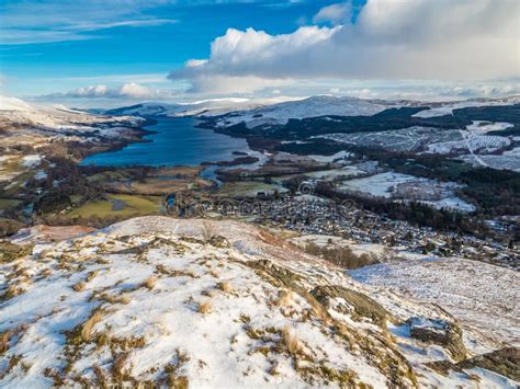 Beautiful Views Over Loch Tay In Winter Above Killin Scotland Stock