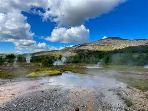 Landscape View Of The Iconic Geysir Geothermal And Hot Springs An Area