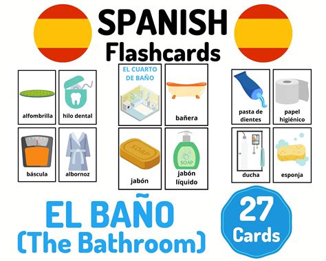 27 Spanish Bathroom Vocabulary Flashcards Learning Spanish Etsy España