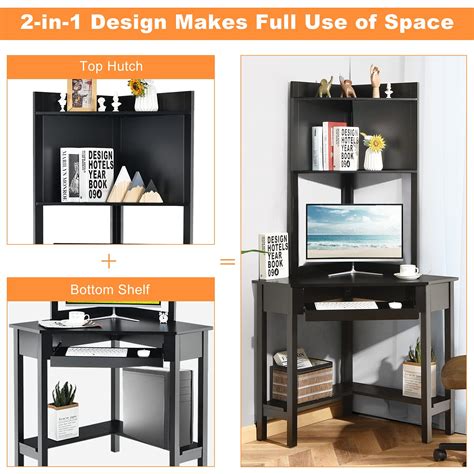 tangkula corner desk with hutch 90 degrees triangle corner computer desk with keyboard tray