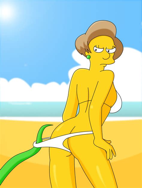 Rule 34 Ass Beach Bra Clothes Color Day Earring Edna Krabappel Female Human Interspecies