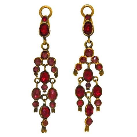 Gorgeous Th Century French Garnet Gold Chandelier Earrings At Stdibs