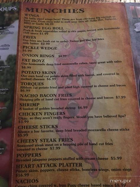 Online Menu Of Iron Pony Saloon Lakeville Oh