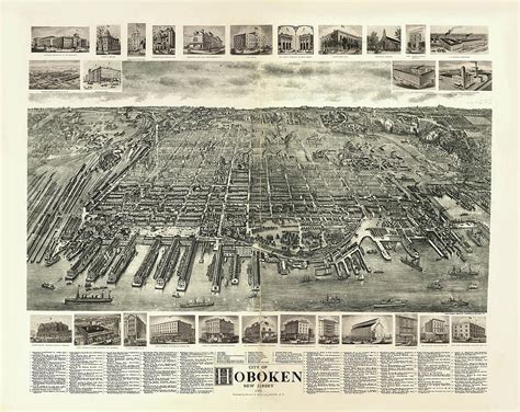 Hoboken New Jersey Antique Birdseye Map 1904 Drawing By History Prints