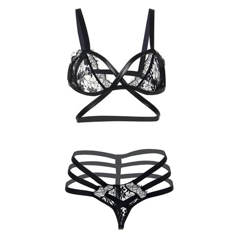 Lingerie Conjunto Sexy Black Sex Set With Elastic Band Lace Bra See Though Women Lingerie Set