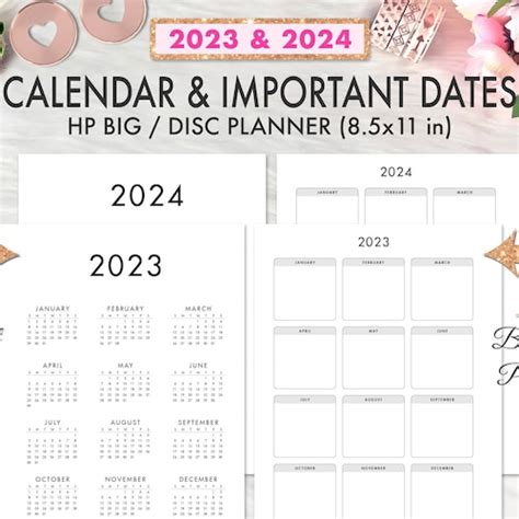 Big Happy Planner Printable Insert 2023 2024 Year At A Etsy Canada