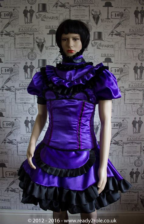 candy cupcake corseted sissy purple and black satin dress ready2role