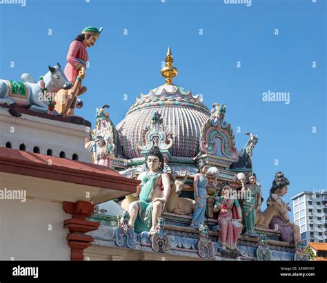 Roof Detail Showing The Statues Of Gods At The Hindu Temple Of Sri