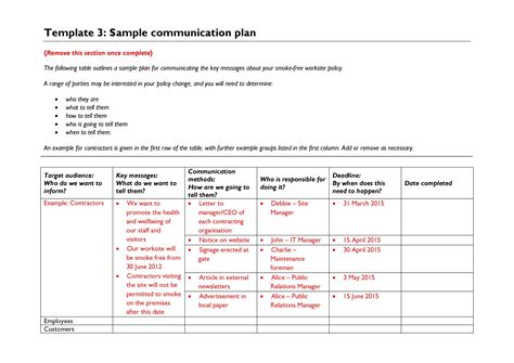Communication Plan Template Excel Addictionary