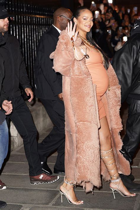 Rihanna’s Tan Leather Mini Dress At Paris Fashion Week Photos Hollywood Life