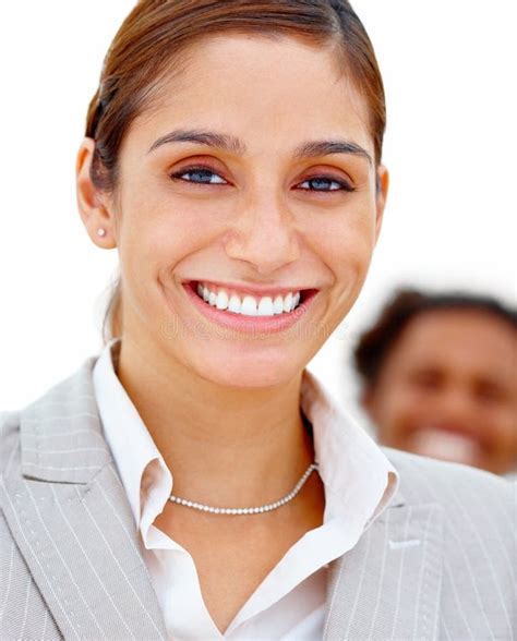 Portrait Of A Smiling Business Woman On White Stock Image Image Of