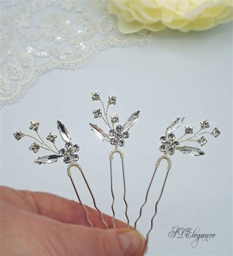 Set Of 3 Hair Pins Swarovski Crystal Hair Pins Rhinestone Etsy