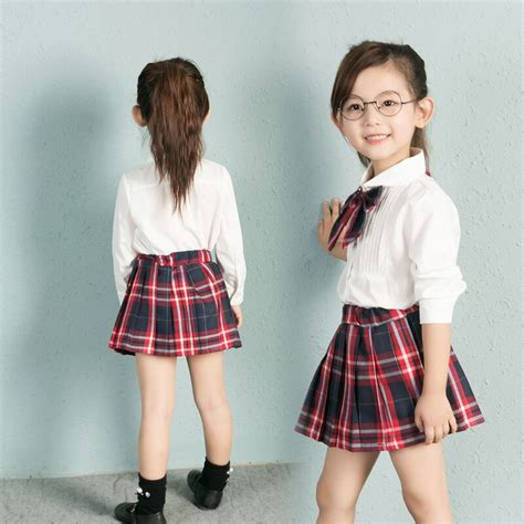 Preppy Style Childrens School Uniform Clothing Dresses 2pcsset Bow