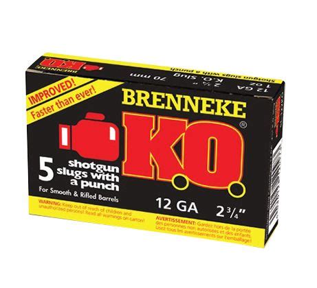 BRENNEKE 12ga K O RIFLED SLUG 2 3 4 NEW IMPROVED For Sale BuySellAmmo