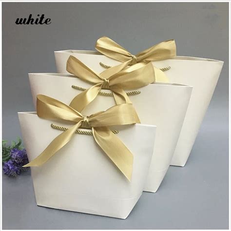 10pcs Favor Bow Ribbon T Bag Recyclable Diy Paper Bags For Clothes