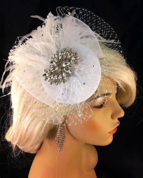 Birdcage Veil Bridal Hat White Feather Fascinator Wedding Etsy