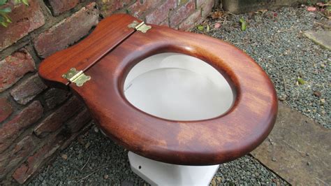 Antique High Level Mahogany Wood Open Toilet Seat Shaped Back