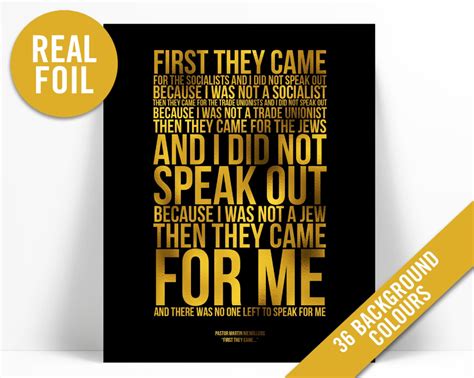 first they came poem gold foil art print martin niemöller etsy gold foil art print foil art