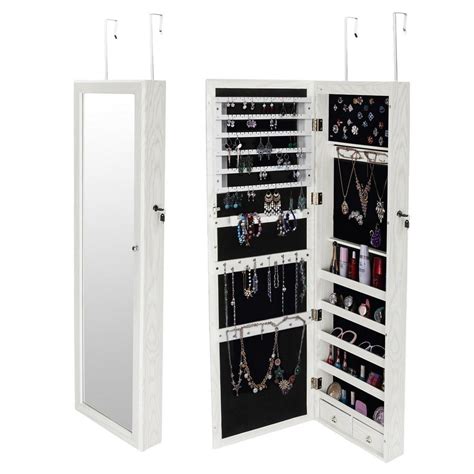 Ktaxon Mirrored Hanging Jewelry Cabinet Armoire Organizer Over Door Wall Mount W Led Light