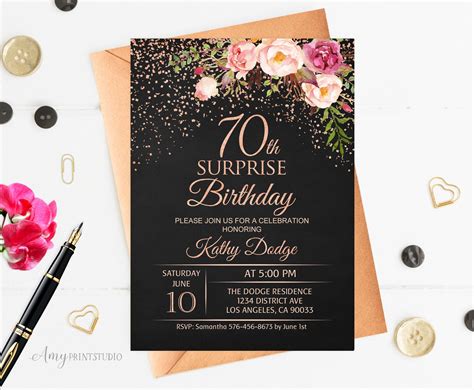 70th Surprise Birthday Invitation Floral Women Birthday Etsy Uk