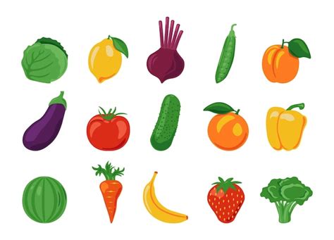 Frutas Y Verduras Alimentos De Granja Orgánicos De Dibujos Animados