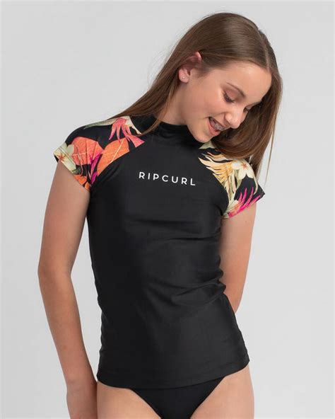 rip curl girls northshore short sleeve rash vest in black fast shipping and easy returns city