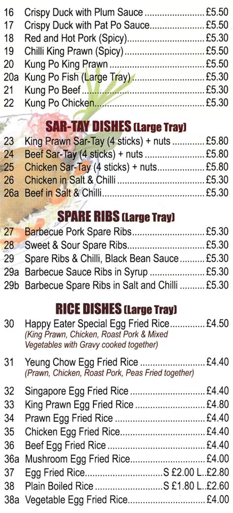 Menu For New Happy Eater Chinese Takeaway And Delivery In Basford