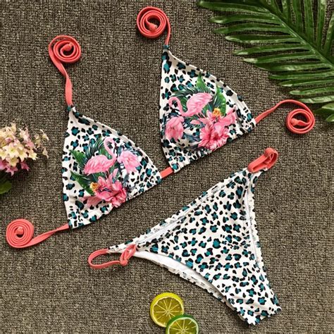 Sexy Leopard Bikini Set Flamingo Print Bikini 2018 Sexy Swimwear Swimsuit Women Bandage Bikini