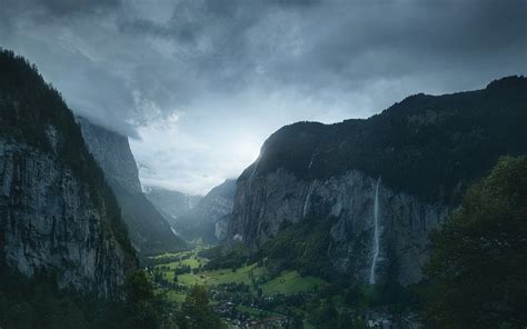 Nature Landscape Switzerland Village Waterfall Valley Mountain