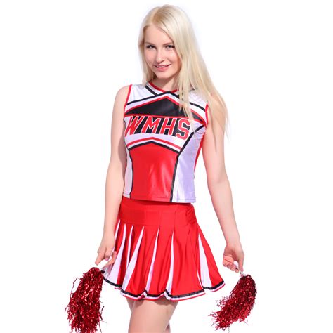 High School Cheerleader Costume Outfit Red N White Vest Pleated Skirt 2