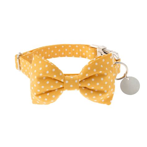 Buttercup Yellow Polka Dot Bow Tie Dog Collar By Dober And Dasch