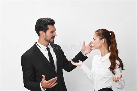 Man And Woman Anger Business In Business At Each Other Shouting With
