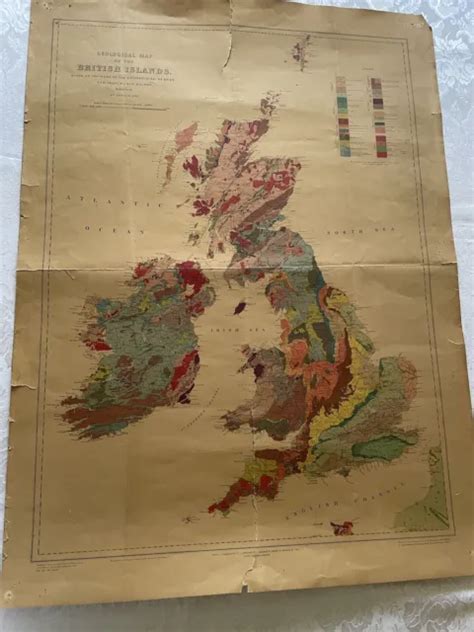 LARGE ANTIQUE GEOLOGICAL Map Of The British Isles Nd Ed In