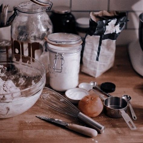 The Kitchen Counter Is Cluttered With Baking Ingredients