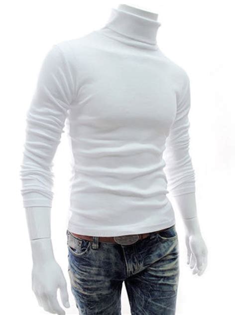 Xingqing Mens High Neck Turtleneck Long Sleeve Sweater White L