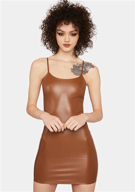 Vegan Leather Cami Bodycon Dress Brown Dolls Kill