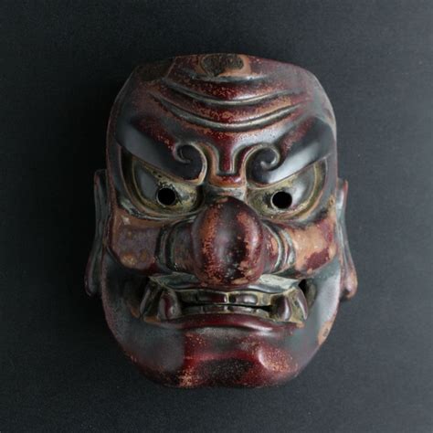 Antique Japanese Noh Mask TENGU Wood Dry Lacquer Carving Hand Made Edo Meiji Antique Japan