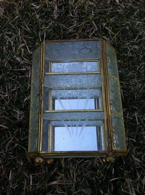On Sale Vintage Brass And Etched Glass Mirrored Display Case Etsy Mirror Display Glass