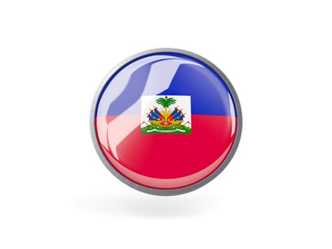 Metal Framed Round Icon Illustration Of Flag Of Haiti