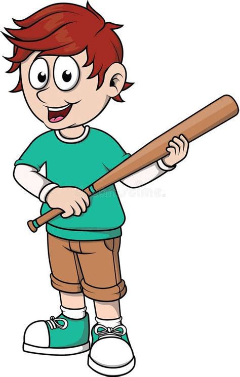 Boy Holding Baseball Bat Color Illustration Stock Vector Illustration