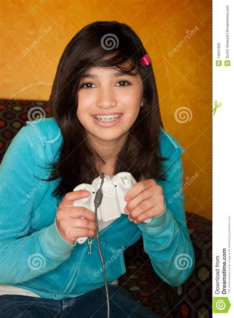 Cute Girl Playing Video Game Stock Photo Image Of