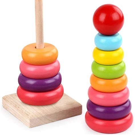 Gemem Stacking Rings Toy Wooden Rainbow Stacker Toddler Learning Toys
