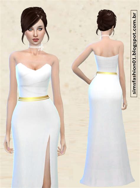 Sims Fashion01 Simsfashion01 Satin Wedding Dress With Gold Belt The
