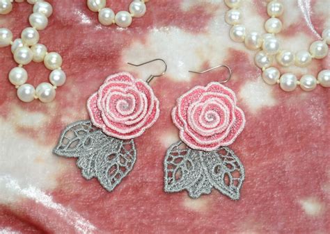 Earrings Rose 3d Machine Embroidery Designfsl Designslace Etsy