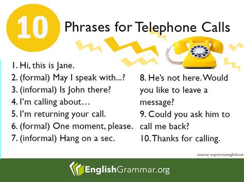 10 Phrases For Telephone Calls Learn English English Phrases