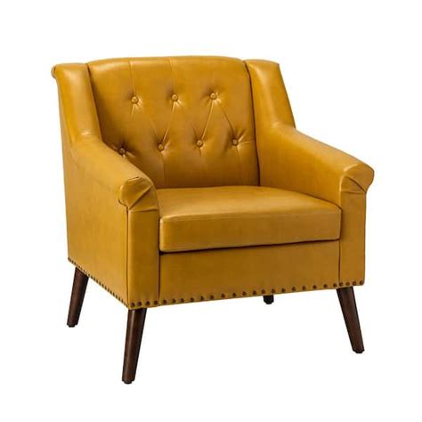 Jayden Creation Nycteus Yellow Transitional Vegan Leather Armchair With Nailhead Trim Chdt0542