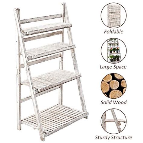 Rhf Wood 4 Tier Plant Stand Free Standing Foldable Plant Shelf A