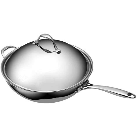 Top Quality Tri Ply Clad Stainless Steel Wok Pan With Covered Lid