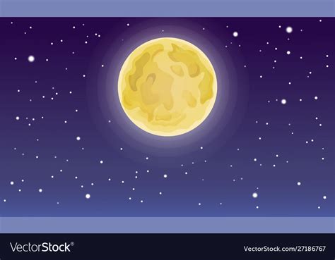 Cartoon Full Moon On Dark Starry Night Sky Starry Vector Image
